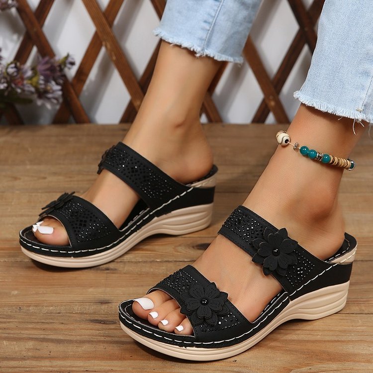 Ddbos Summer Women Slippers Plus Size Women's Shoes Retro Roman Sandals Women Pu Casual Flower Wedge Sandals Platform Slippers