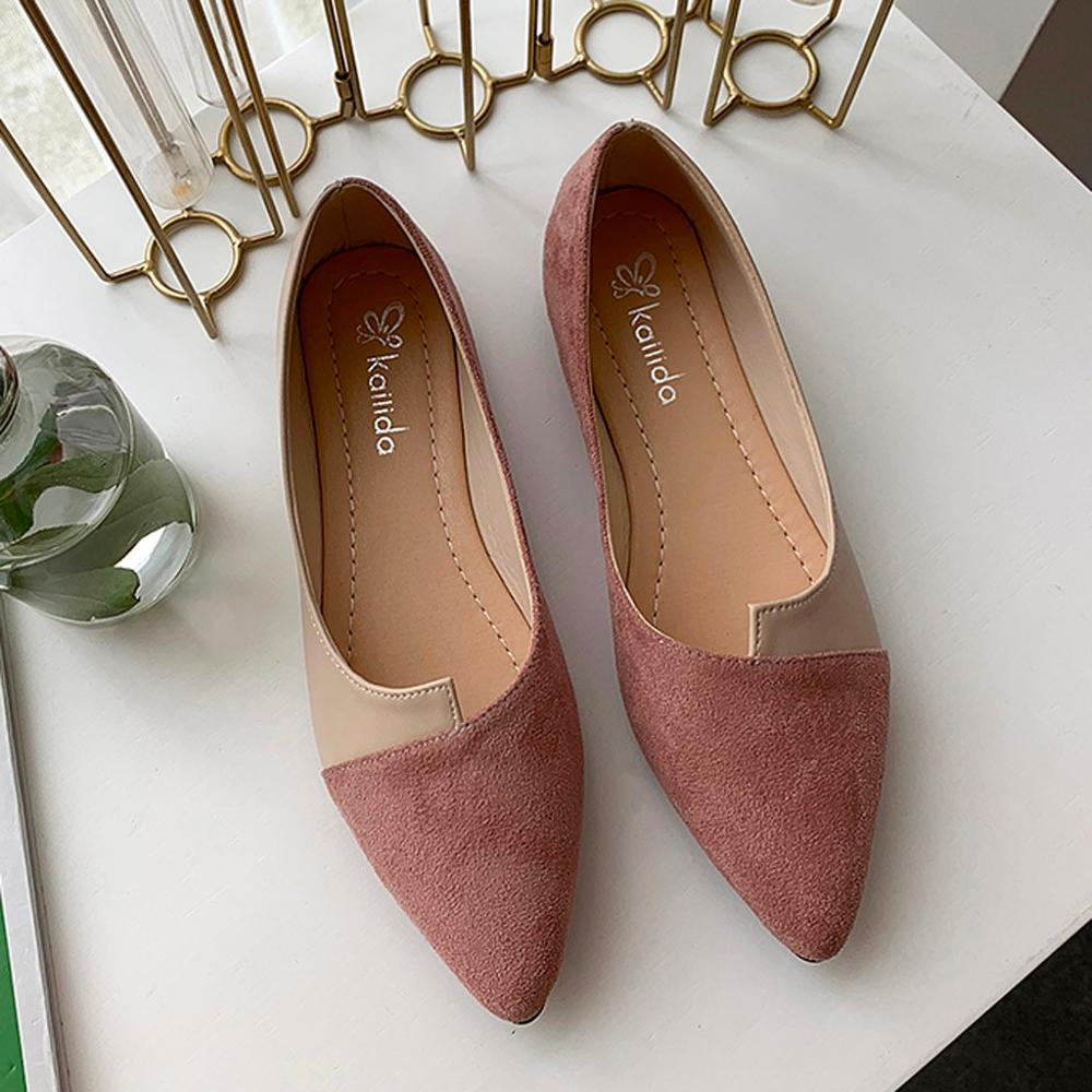 Ddbos 35-40 Leather Shoes Splice Color Shoe Ballerina Slip on Shoes Women Flats Fashion Pointed Toe Ballet Footwear Buty Damskie