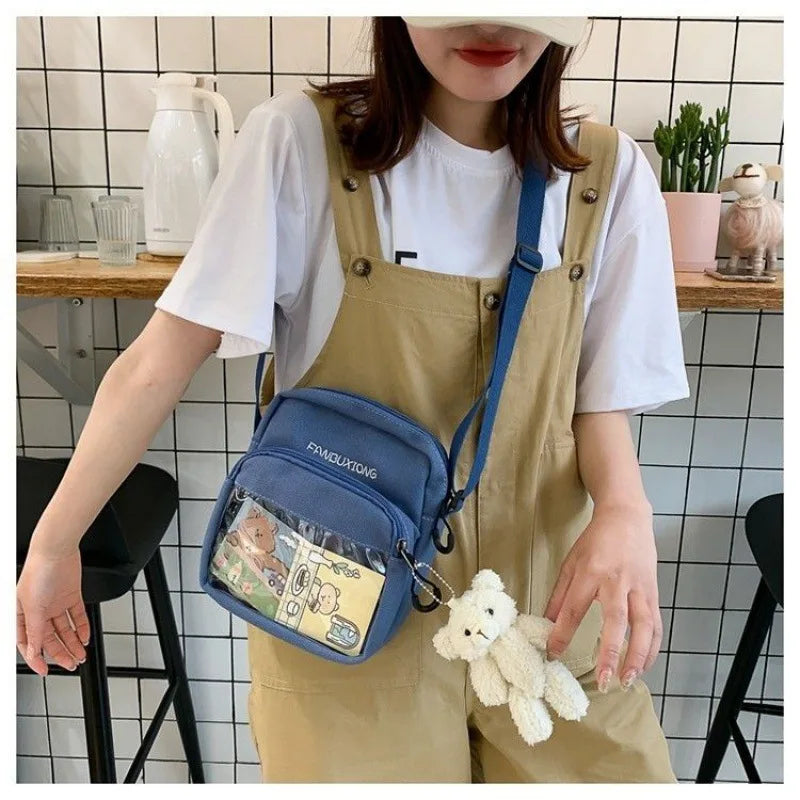 Ddbos Japanese Canvas Student Crossbody Bags for Women Cartoon Small Shoulder Bag Cute Fashion Kawaii Girl Messenger Bag Phone