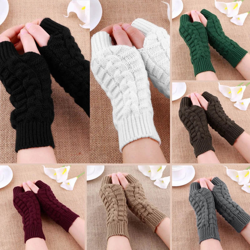 Ddbos Women Stylish Hand Warmer Winter Gloves Arm Crochet Knitting Faux Wool Mitten Warm Fingerless Glove Twist Pattern Women Gloves