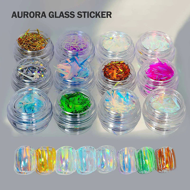 Laser Reflective Nail Art Sticker Aurora Shard Irregular Cellophane No-cut Nail Decoration Colorful Nail Art Design