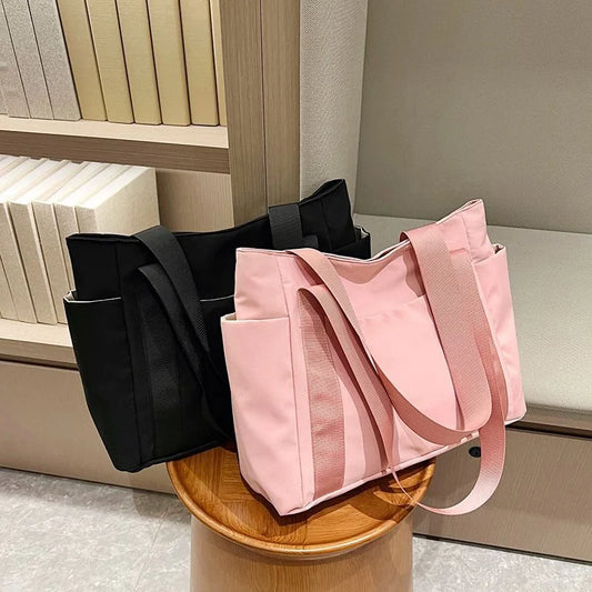 Ddbos New Women's Bag Solid Color Tote Bag Commuting Shoulder Bag Leisure Simple Mommy Go Out Bag Large Capacity Nylon Handbag