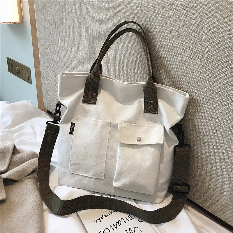 Ddbos BACK TO SCHOOL Canvas Bags for Women Handbag Shoulder Bag Large Capacity Solid Color Totes Shopper Bags Casual Female Cross Body Bags