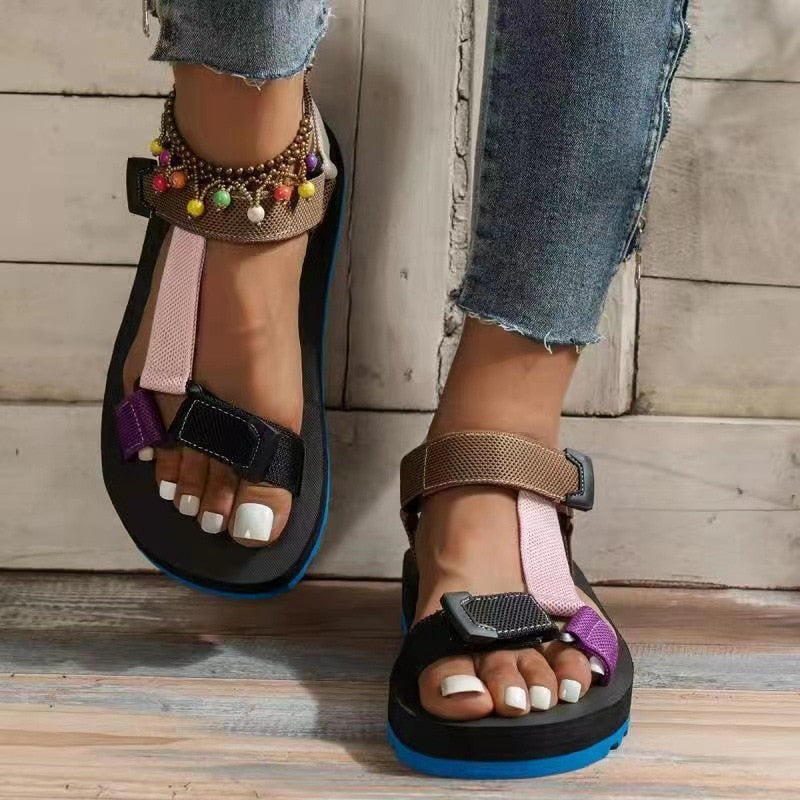 Sandals Women New Women Summer Soft Slip  Buckle Leisure Durable Sandals Ladies Outdoor Casual Beach Shoes Plus Size