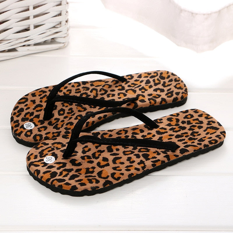 Ddbos Fashion Summer Rubber Sandals Flip Flops Women Men Leopard Slippers Ladies Shoes Indoor Outdoor Flip-Flops Beach Flat Slides