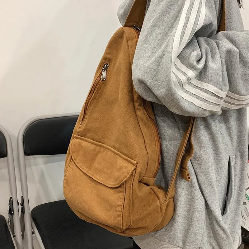 Ddbos Canvas Chest Bag Women 2024 Women Shoulder Messenger Bag Unisex Canvas Crossbody Bag Muliti Pocket Casual Women Bag