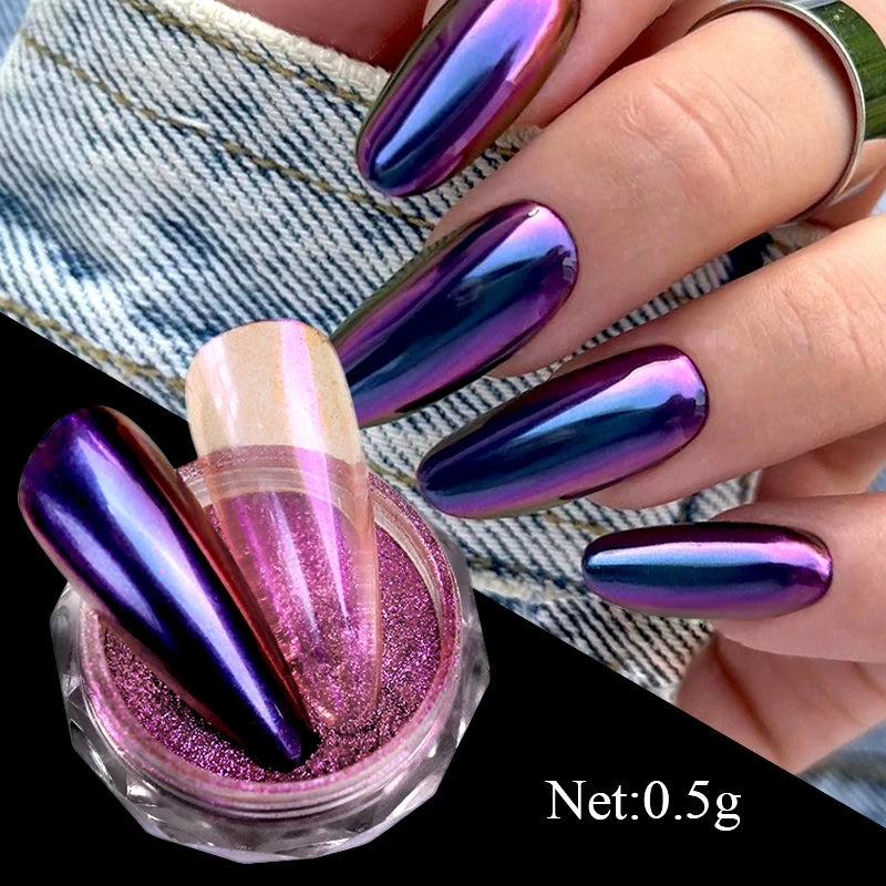 Ddbos 1Box Metallic Nail Powder Chameleon Pearl Effect Rubbing on Mirror Chrome Pigment Dust UV Gel Polish Nail Art Manicure Supplies