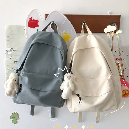 Backpack Canvas Women Backpack Solid Color Travel Backpack  New School Book Bag for Student Girls Boys School Backapck