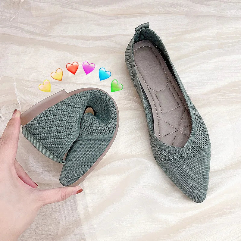 Ddbos Stretch Knit Ballet Flats Women Loafers Spring Breathable Mesh Flat Shoes Ballerina Moccasins Casual Pointed Toe Boat Shoes