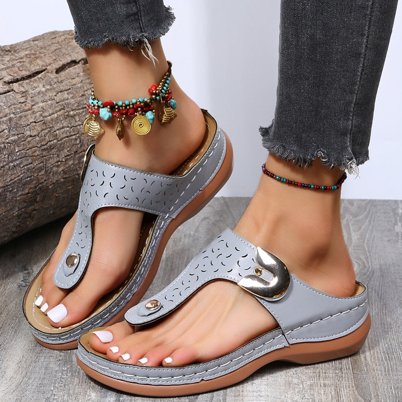 Ddbos Summer Beach Wedges Ladies Shoes For Retro Casual Women Flat Platform Sandals Mid-heel Shoe Flower Shoes Flip-flops Sandals