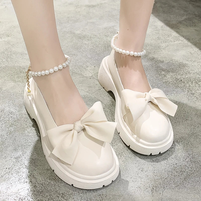 Ddbos Women Thick Platform Mary Janes Lolita Shoes Party Pumps Summer New Sandals Bow Chain Mujer Shoes Fashion Oxford Zapatos