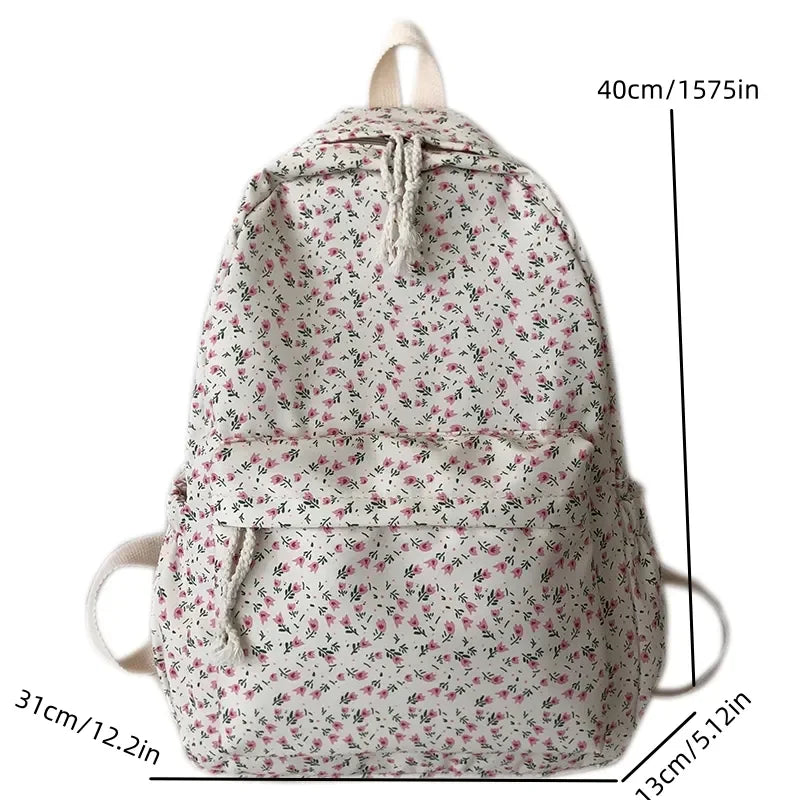 Ddbos BACK TO SCHOOL Korean Version Nylon Floral Backpack School Flower Fashion Backpack Junior High School Backpack Travel Bag