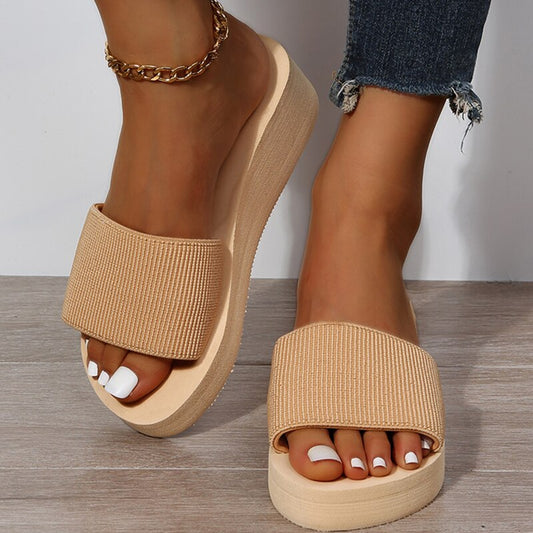 Knitted Wedges Slippers for Women Summer Chunky Platform Wedge Heels Sandals Woman Light Thick Sole Beach Shoes Mujer