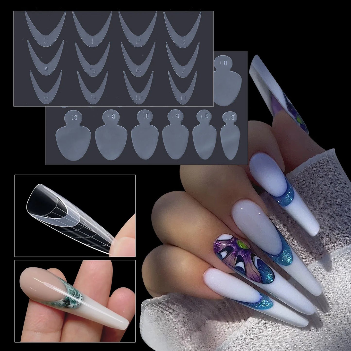 Dual Nail Forms Mould French Sticker Reusable Soft Silicone Pads for Nail Mold Gel Extension Quick Building Manicure Tools