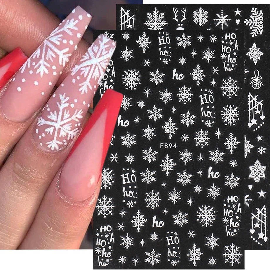 Ddbos 2pcs White Glitter Snowflakes Nail Stickers Elk Star Heart Sparkly Winter Christmas Adhesive Slider Decal New Year Xmas Manicure