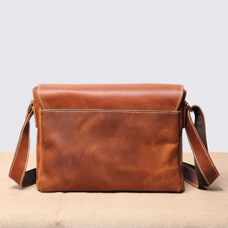 Ddbos Retro Top Layer Cowhide Leather Men's Flap Shoulder Bag Daily Casual Horizontal Crossbody Bag 9.7 Inches Ipad Bag