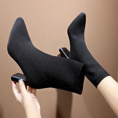 Ddbos Simple Fashion Stretch Socks Boots Women's High Heels Shoes Knit Socks Boots Skinny Women Pointed Autumn and Winter Bare Boots