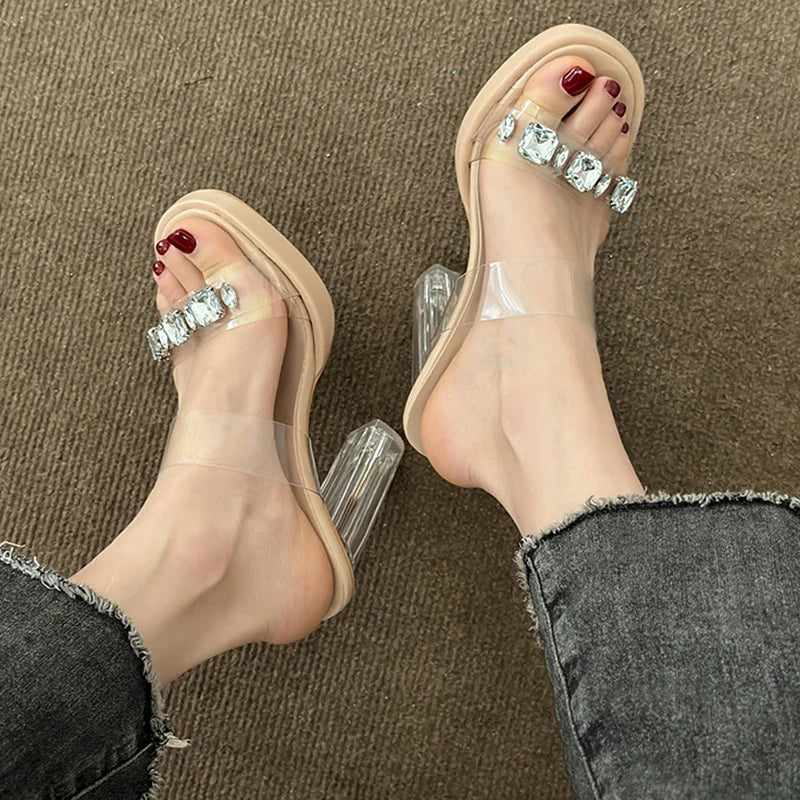 Ddbos Chunky Platform High Heels Sandals Women Summer Shiny Crystal Transparent Pvc Sandals Woman Clear Thick Heeled Party Shoes