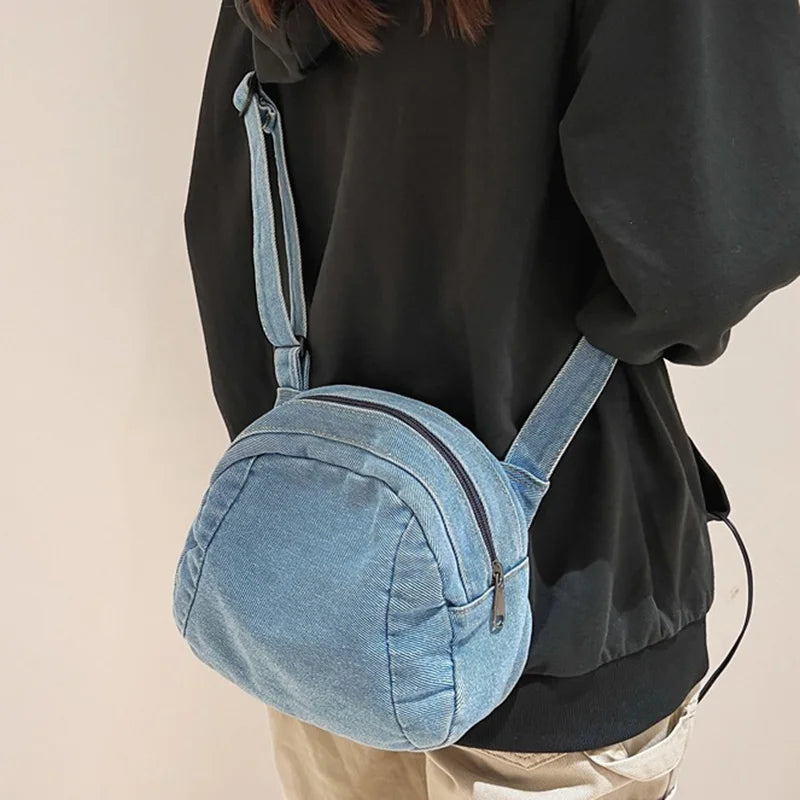 Denim Shoulder Bag Women Retro Travel Shell Bag Fashion Simple Casual Retro Crossbody bag College Student TravelBag For Teenager