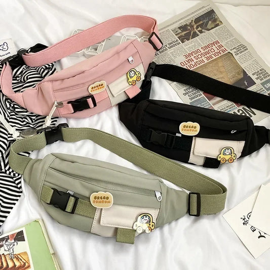 Waist Bags for Women 2024 New Canvas Leisure Solid Color Fanny Pack for Girls Cute Crossbody Chest Bag Belt Waist Packs