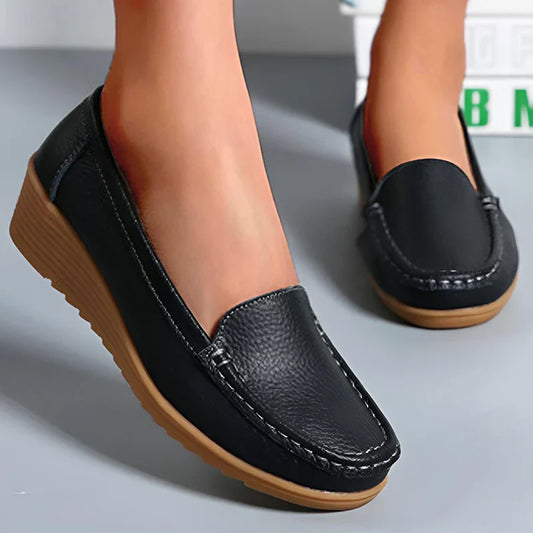 Leather Shoes For Women Flats White Black Loafers With Heels Shoes Casual Women's Moccasins Slip On Flat Shoes Summer Footwear