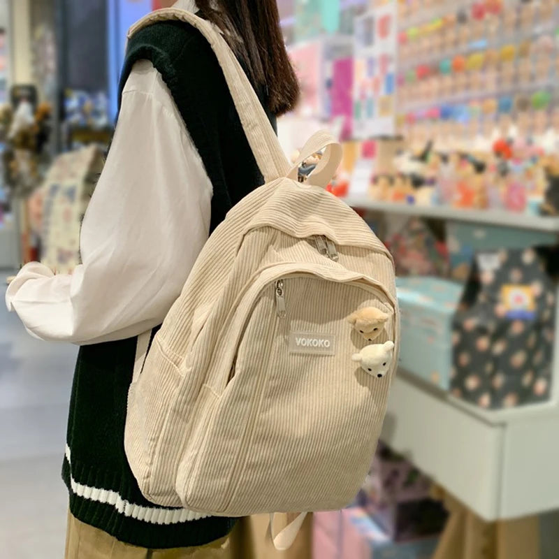 BACK TO SCHOOL Stripe Cute Corduroy Woman Backpack Schoolbag For Teenage Girls Boys Luxury Harajuku Female Fashion Bag Student Lady Book Pack