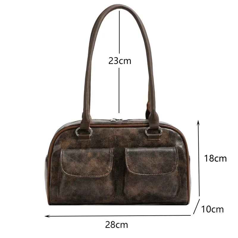 Ddbos Retro Small Double Pockets Shoulder Bags for Women New Fashion Trend Designer Underarm Bag Female Handbags and Purses