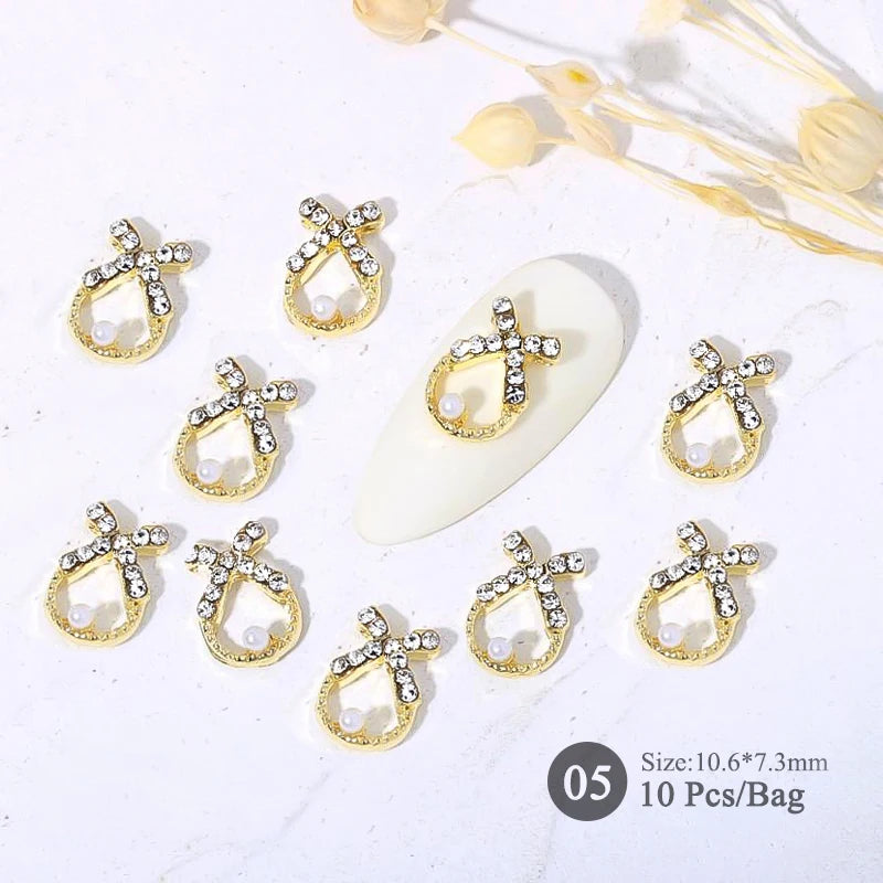 Ddbos 10pcs/bag Butterfly Shaped Nail Rhinestone Star Flower Nail Charm Silver Gold Alloy Nail Pearl Jewelry Accessories Nail Supplies