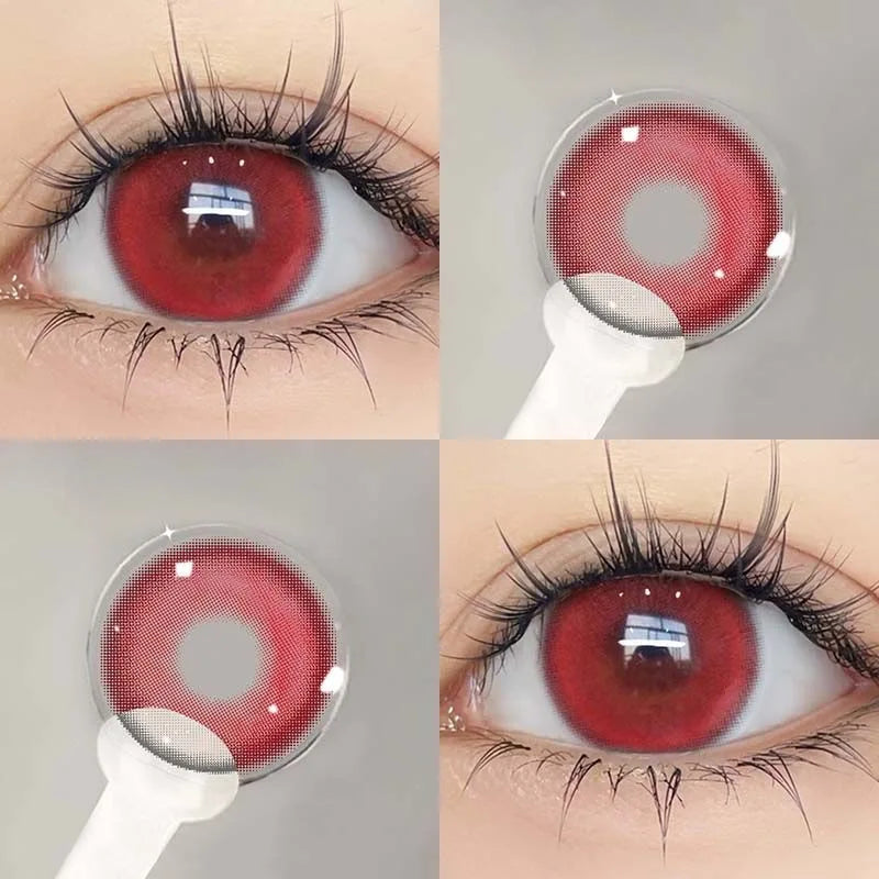 Ddbos 1Pair Red Colour Contacts Lenses Prescription Myopia Halloween Red Eye Lenses Beauty Pupil Makeup Lenses