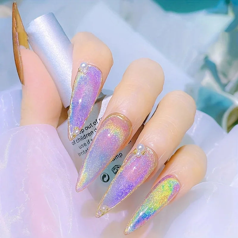 Ddbos Rainbow Cat Eye Magnetic Gel Nail Polish Colorful Reflective Sparkling Universal Nail Polish Can Be Use On Any Color Gel