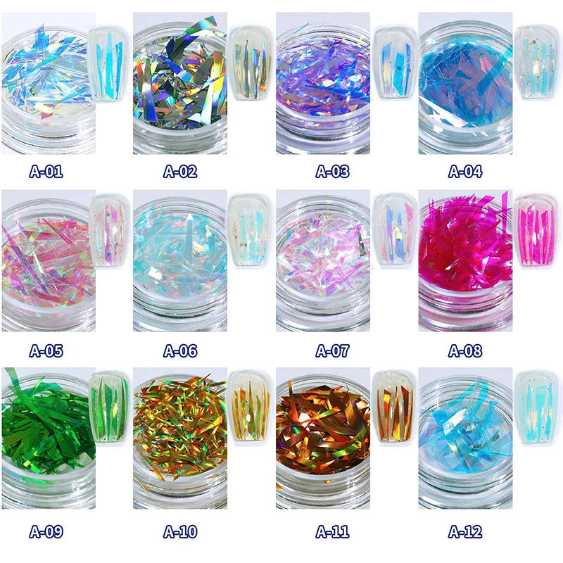 Laser Reflective Nail Art Sticker Aurora Shard Irregular Cellophane No-cut Nail Decoration Colorful Nail Art Design