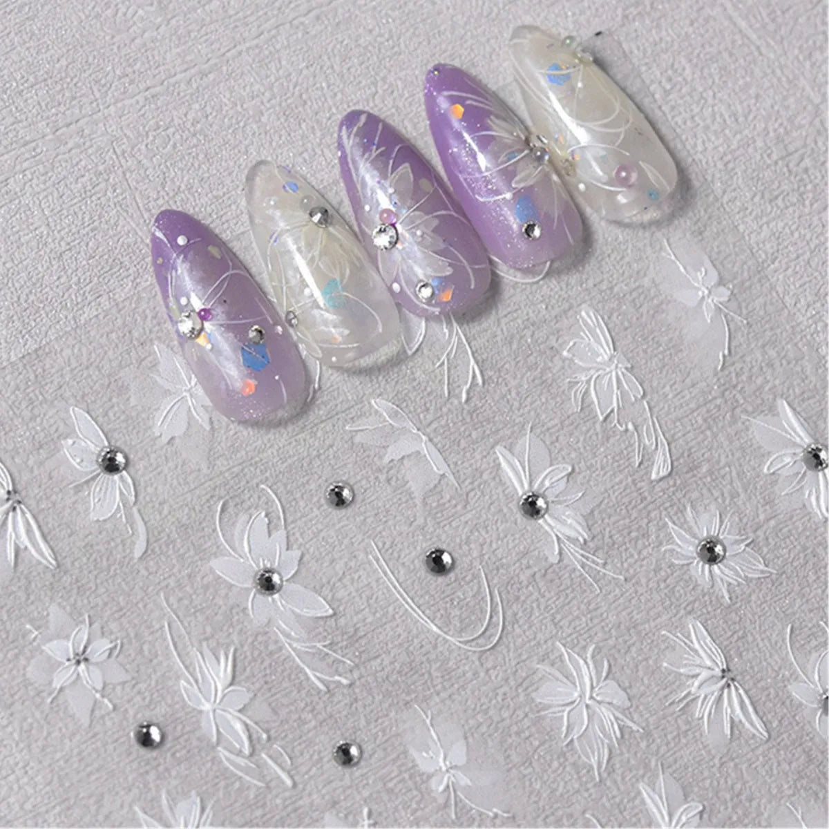 1pcs 5D Diamond White Flower Nail Art Stickers Japanese Exquisite Kawaii Acrylic Nail Decoration Decals DIY Adhesive Accessories