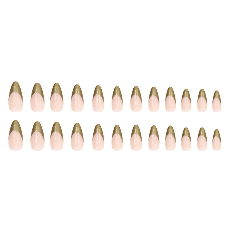 Gold French Press On Nails 24pcs Long Pointed Head Gradient Aurora Fake Nails Wearable Full Cover European Artificial Nail Tips