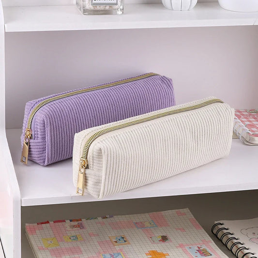 BACK TO SCHOOL Solid Color Pencil Case Estuche Escolar Pencil Pouch Kalemlik Stationary Corduroy Pen Case School Supplies Trousse Pencilcase