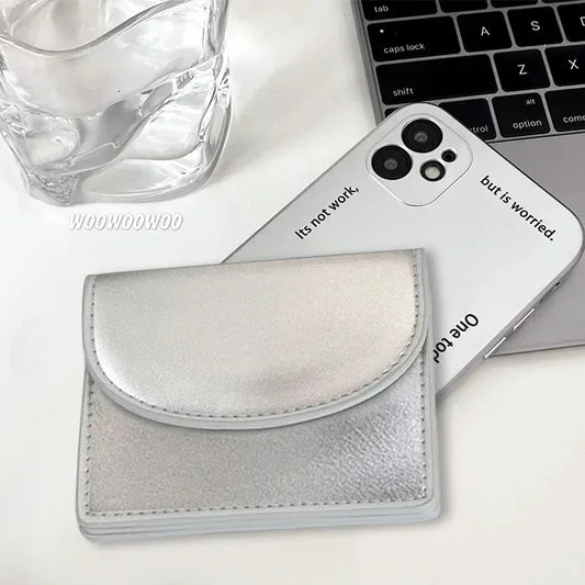 Ddbos Korean Version Silver Simple Cover Type Coin Wallet Ins Student Wallet Female Card Bag Short Purses for Women Small Money Bag