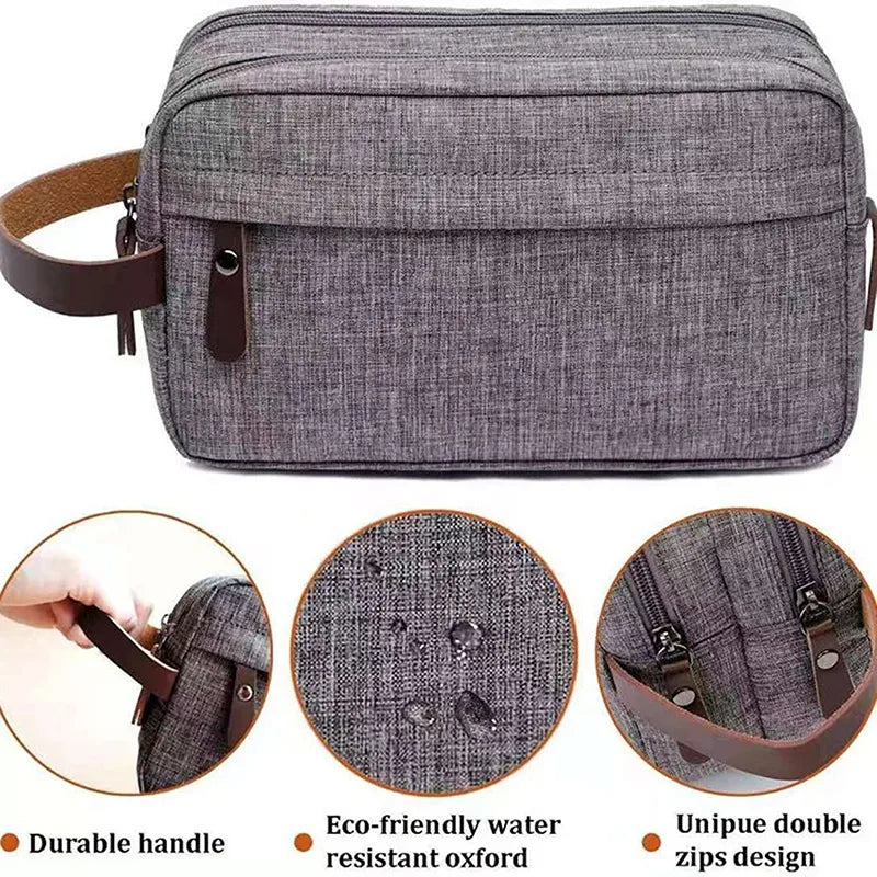 Ddbos Casual Canvas Cosmetic Bag With Leather Handle Travel Men Wash Shaving Women Toiletry Storage Waterproof Organizer Bag