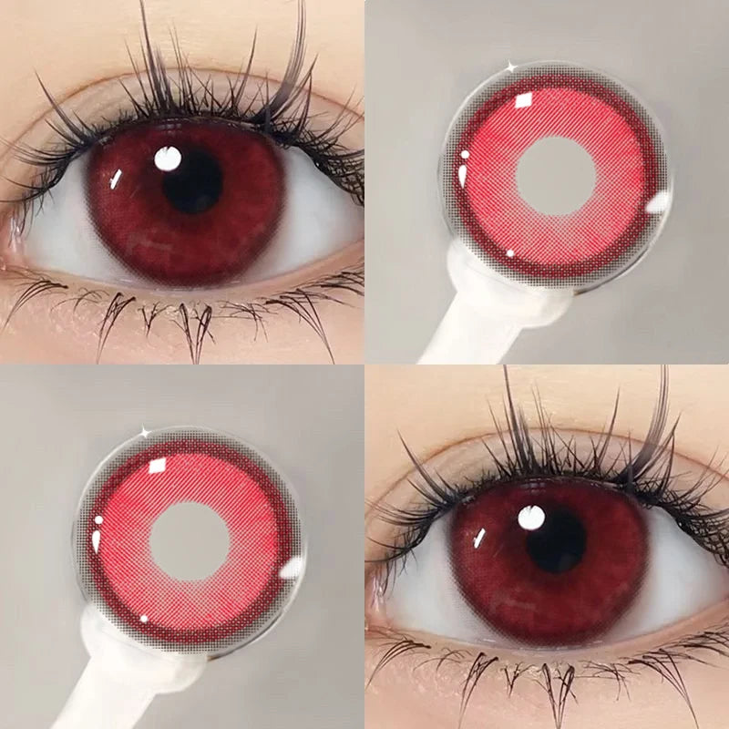 Ddbos 1Pair Red Colour Contacts Lenses Prescription Myopia Halloween Red Eye Lenses Beauty Pupil Makeup Lenses