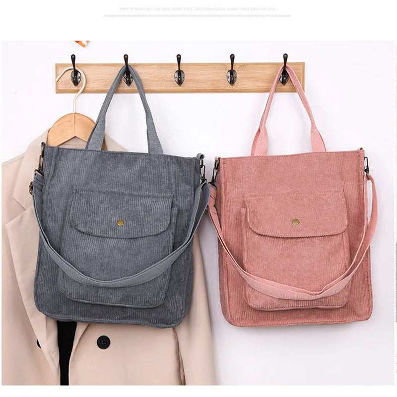 BACK TO SCHOOL Corduroy Bag for Women Shopper Bag Designer Handbag Autumn and Winter Girls Student Bookbag Female Canvas Shoulder