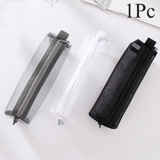 BACK TO SCHOOL Nylon Mesh Pencil Case Office Student Pen Box Transparent Zippered Pen Bag Stationery Storage Tool