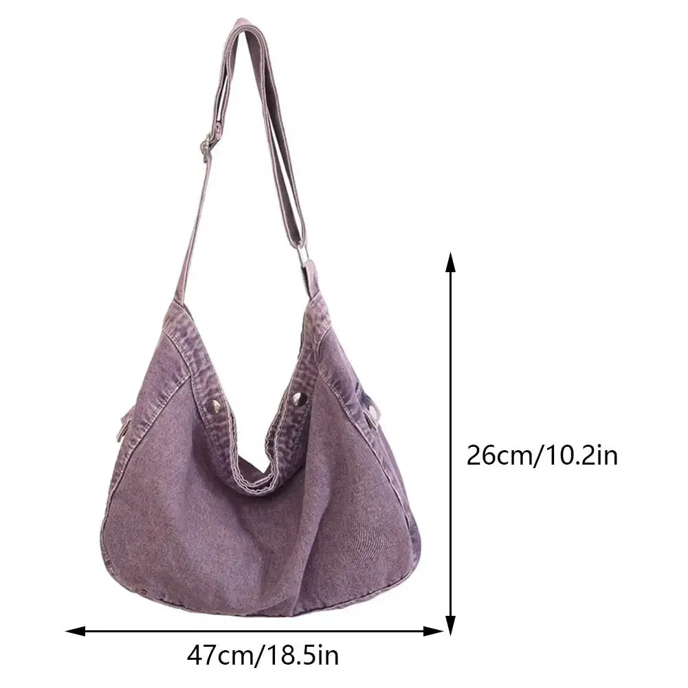 Ddbos BACK TO SCHOOL Canvas Retro Ladies Commute Bag Denim Versatile Shoulder Bag Solid Color Women Crossbody Bag Large Capacity Casual Messenger Bag