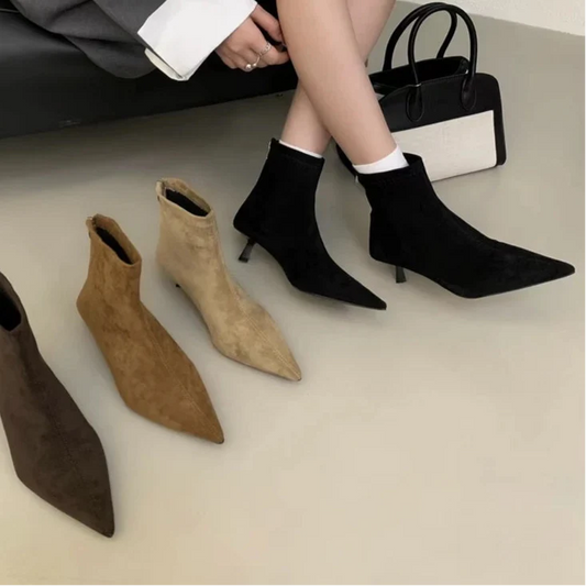 Ddbos Winter New Brand Women Short Boots Fashion Pointed Toe Ladies Elegant Ankle Boots Thin High Heel Dress Pumps Shoe