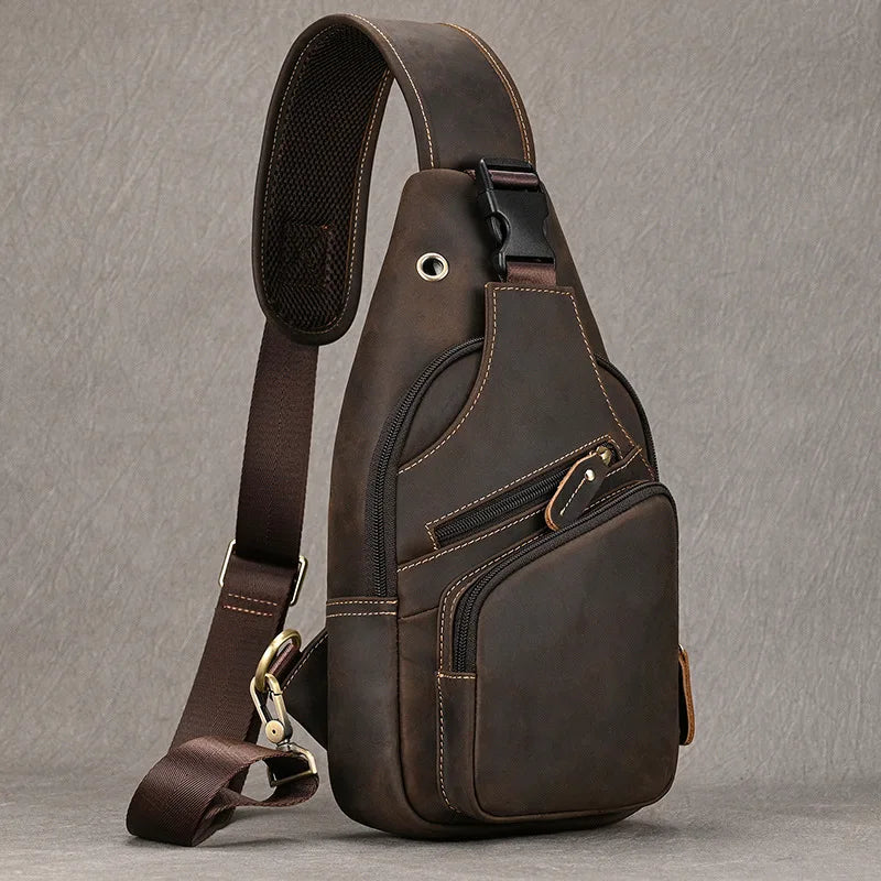 Ddbos Men's Chest Bag Genuine Leather Shoulder Messenger Bag Male Sling Bags Travel Day Pack Tablet Design Crossbody Summer Bag