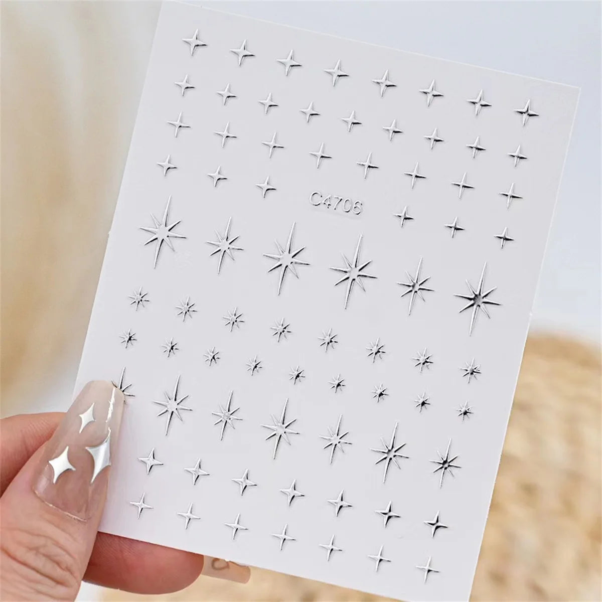 Ddbos 5pcs 3D Ranbom Mix Shape Silver Nail Nail Art Decoration Stickers Luxury Kawaii Star Series Sliders Decals Nail Accessories DIY