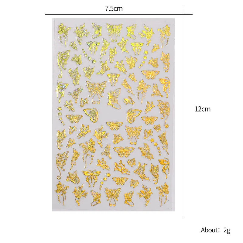 Ddbos 3D Laser Nail Stickers for Nail Art Decorations Gold Sliver Butterfly Nail Bronzing Stereoscopic Decals