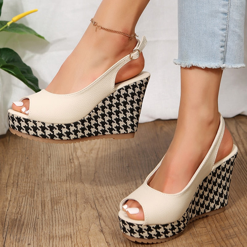 Ddbos Summer Peep Toe Wedges Sandals Women Pu Leather Chunky Platform Sandals Woman Plus Size 42 Slingback Heeled Gladiator Shoes