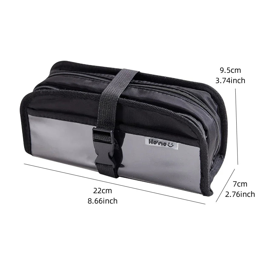 Ddbos BACK TO SCHOOL Black & White Pencil Bag Pen Case Transparent Front Belt Buckle Multi Pocket Storage Pouch Stationery