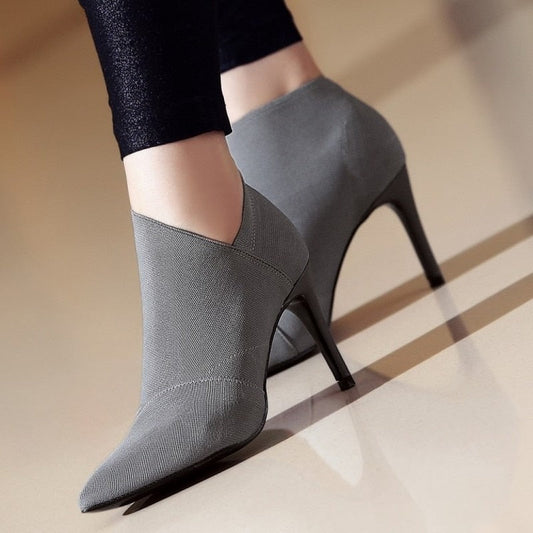 Women's Boots with Elegant High Heels Designer Ladies Slip-on Casual Stiletto Heels Office Shoes