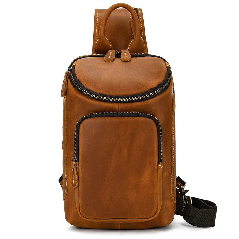 Ddbos Men's Chest Bag Genuine Leather Shoulder Messenger Bag Male Sling Bags Travel Day Pack Tablet Design Crossbody Summer Bag