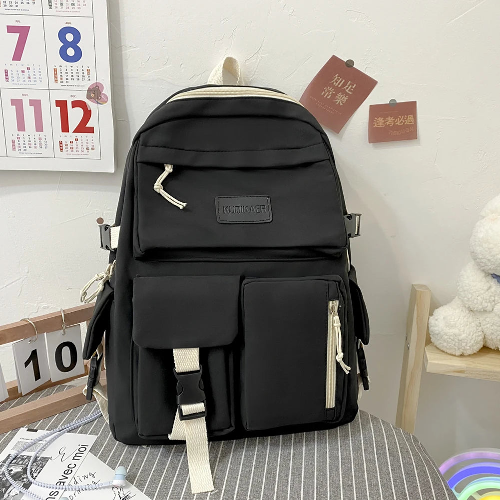 BACK TO SCHOOL Canvas Women's Backpack Students School Bags for Girls Teenager Cute Multi-pocket Schoolbag Rucksack Handbags Laptop Backpack