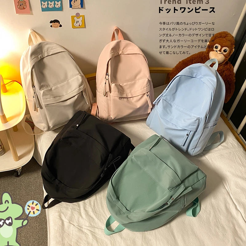 Ddbos Simple Solid Color Backpack Women Waterproof Nylon School Bags For Teenager Girls Bookbag Lady Travel Backbag Shoulder Bag